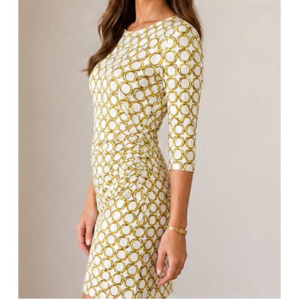 J. McLaughlin Catalina Cloth Yellow Geometric Circles Ruched Dress XS Coastal